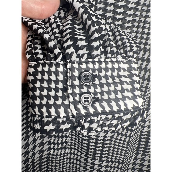 Lane Bryant Houndstooth Ruffle Button Down Chiffon Top Size 14 Black & White - Picture 9 of 12